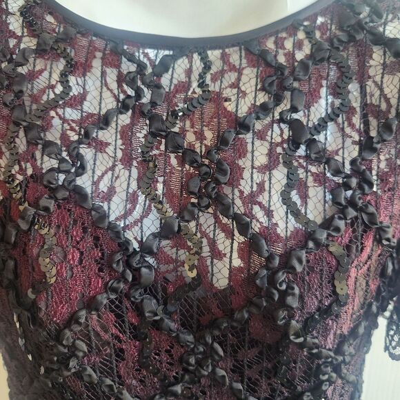 HW Collections VTG Black Lace Overlay Plum Midi Dress-Whimsygoth-Fairy-Event-7/8 - Picture 4 of 16